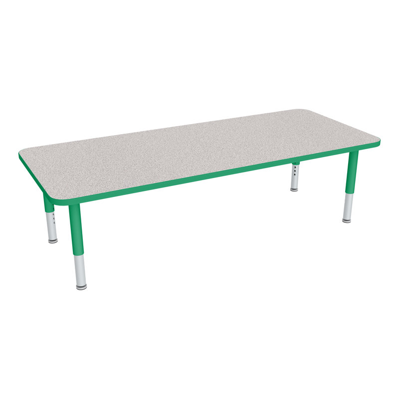 Table d'activités préscolaire rectangulaire à hauteur réglable avec roulettes, L 60 po x l 36 po, Gris nebula, Vert