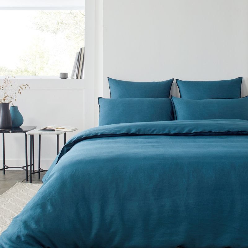 Dziedzic 100% Linen Solid Colour Duvet Cover, Blue/Green