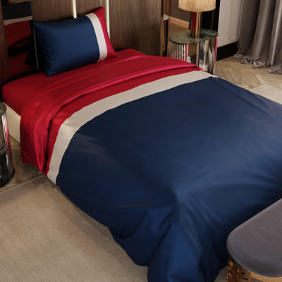 Literie Stoa Paris Luxury Satin Twin 2 pièces, 300 fils/cm², aspect soie, pour une chambre luxueuse et raffinée. Douce pour la peau et les cheveux, fermeture éclair invisible + 1 taie d'oreiller 51 x 76 cm. Couette non incluse. Vogue - Bleu