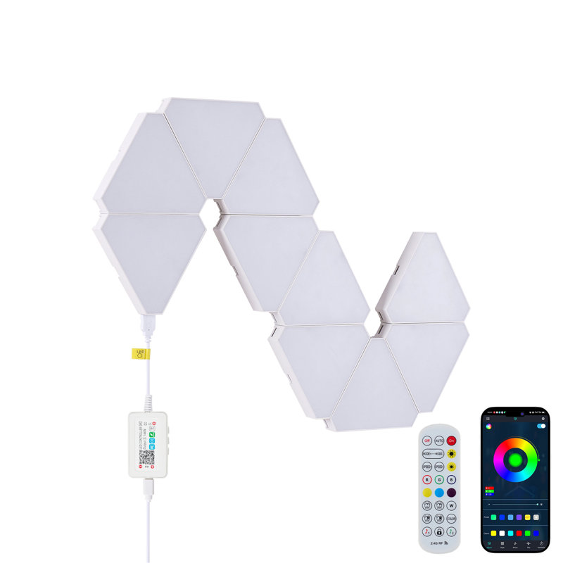 Lumières triangulaires à DEL, 10 panneaux muraux RVB, panneau lumineux intelligent modulaire avec application, télécommande et synchro de musique, mur lumineux en nid d'abeille dans la salle de jeu, décoration de chambre à coucher