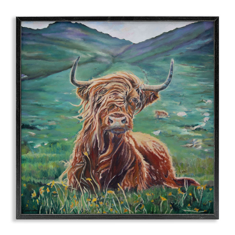 Giclée encadrée par des vaches Highland, Giclée encadrée noir minuit, H 12 po x l 12 po