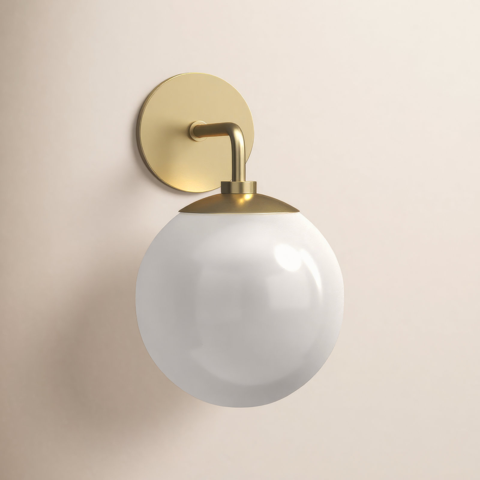 Luna Single Light Glass Dimmable Armed Sconce, Aged Brass