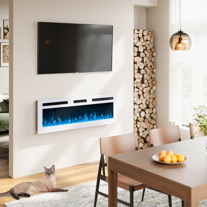 Foyer électrique encastré et mural Acoidan, H 16,9 po x l 40 po x P 4,1 po, Blanc