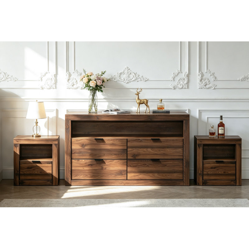 Ensemble de chambre à coucher 3 pièces, Noyer