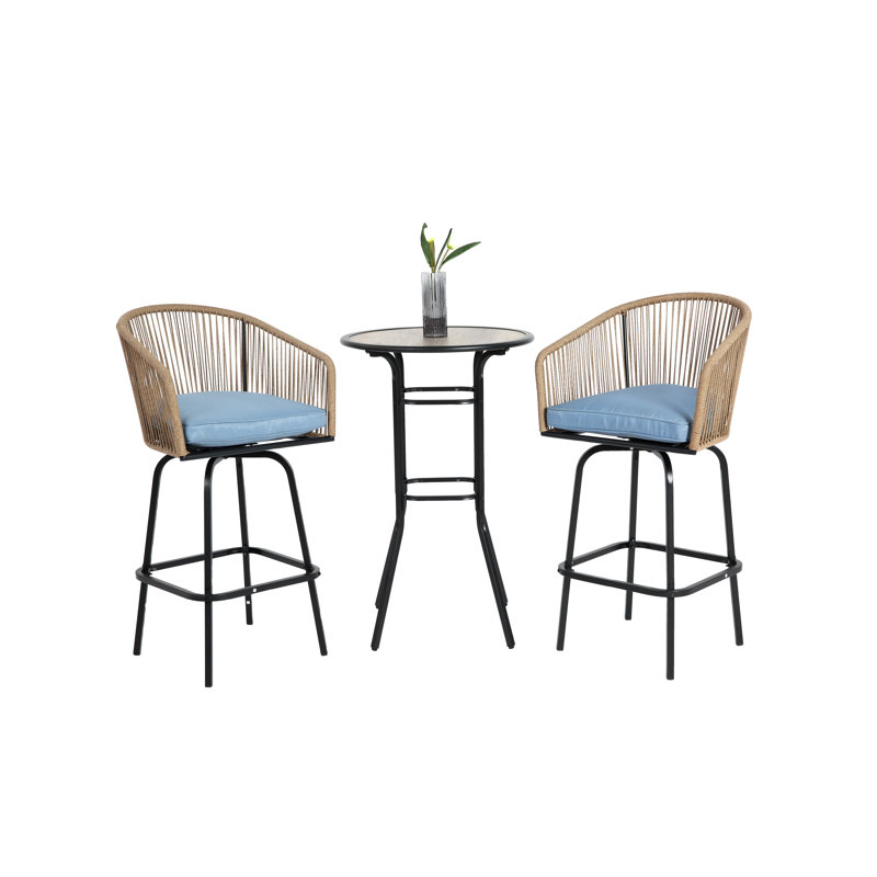 3Pcs Outdoor Bar Set, Blue