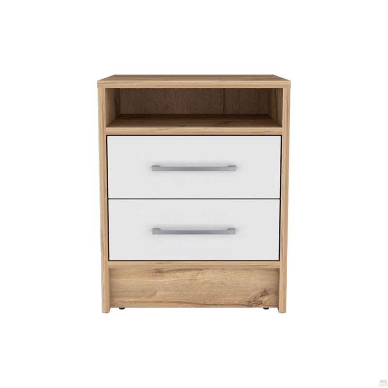 Nightstand Cartiz, Two Drawers, White/Light Oak