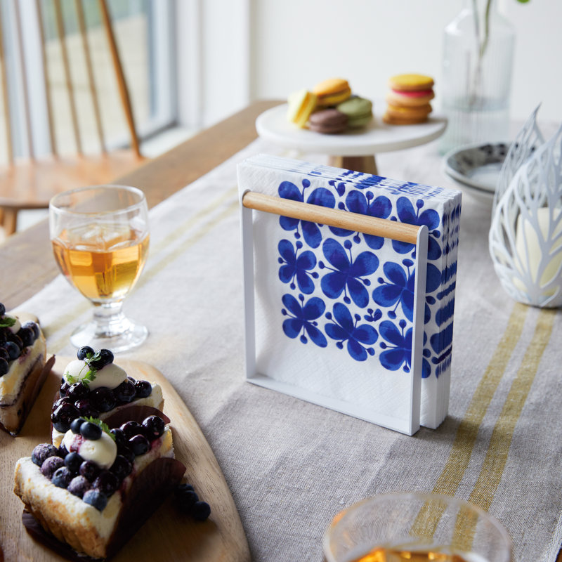 White and Wood Modern Napkin Holder