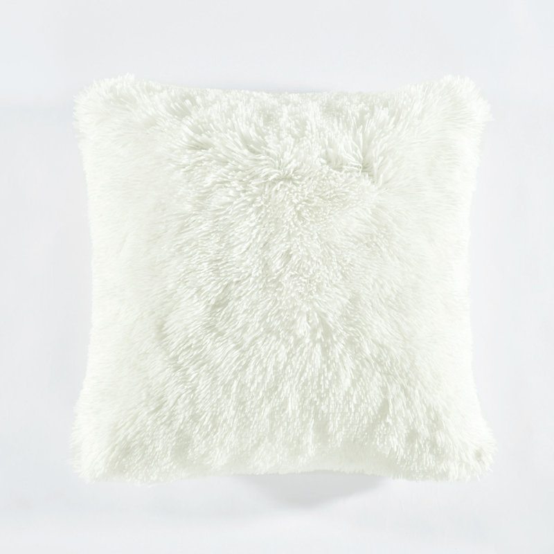 White Faux Fur Medium Square Decorative Pillow
