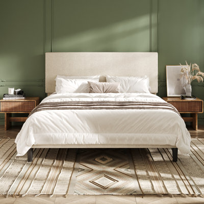 Modern Upholstered Platform Bed Frame With Adjustable Headboard, Textured Bouclé Fabric