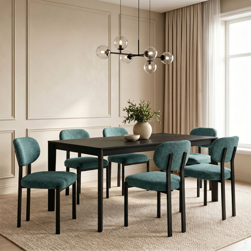 Chaises de salle à manger modernes, chaises de salle à manger rembourrées Mid-Century avec pieds en métal noir, 6, GREEN