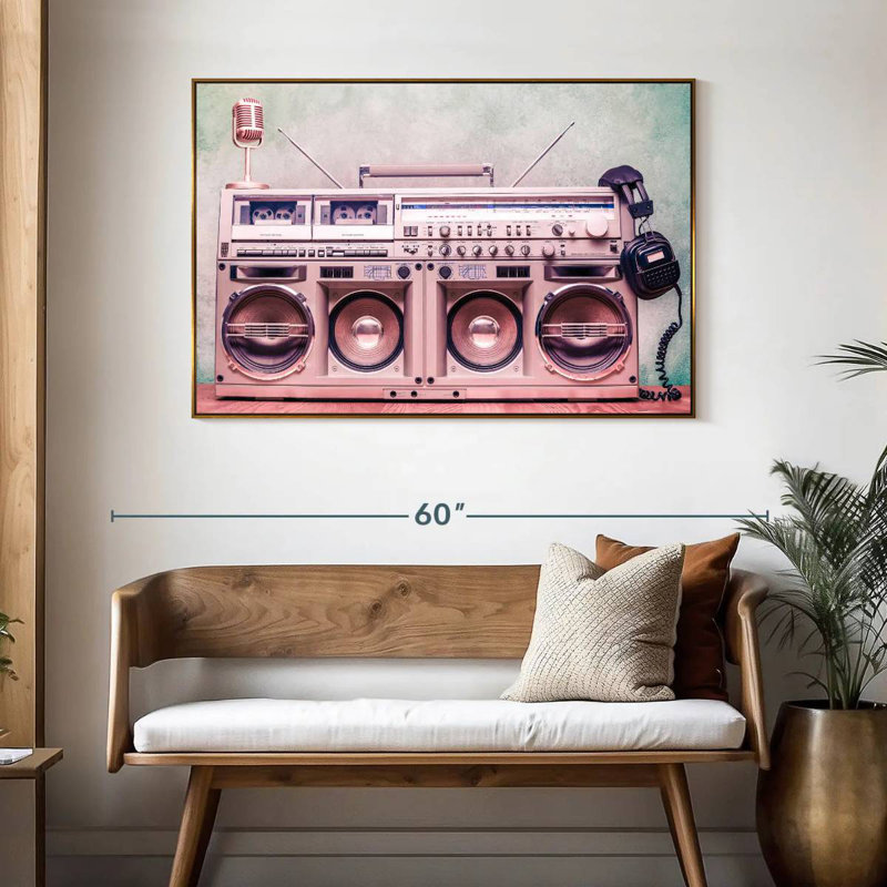 Retro Boombox, 46" X 31", Floating Frame Gold