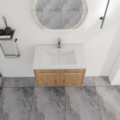 Meuble-lavabo à fermeture en douceur avec lavabo, pour petite salle de bain