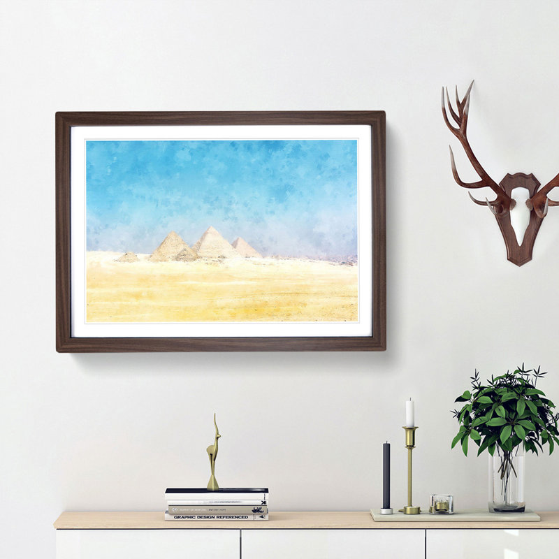 Giza Necropolis Pyramids in Egypt - Picture Frame Graphic Art Print, 45cm H x 63cm W x 2cm D, Walnut Framed