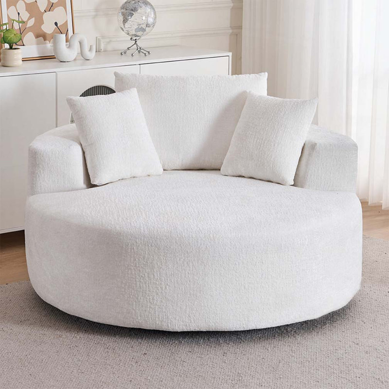 Fauteuil demi-tonneau pivotant Chenille, Beige