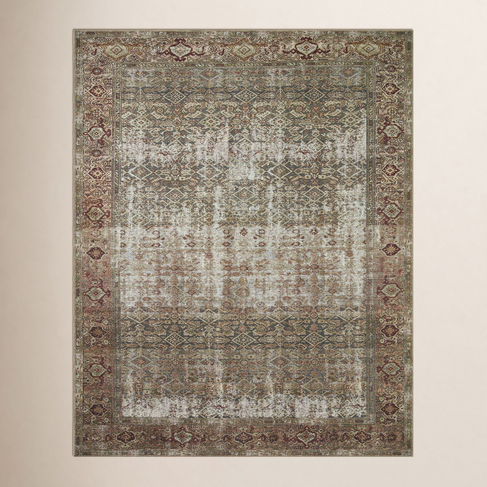 Georgie Oriental Moss/Salmon Area Rug, Square 1'6"