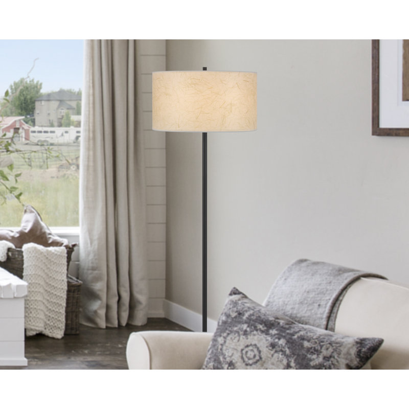 100 Watt Bournazel Black Metal Pole Lamp With Kraft Shade, White