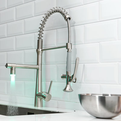 Brushed Nickel Kitchen Faucet With Heavy Duty Commercial Style, High Arc Pull Down And Ceramic Filler Style Led Single Handle Pre-Rinse Spring In