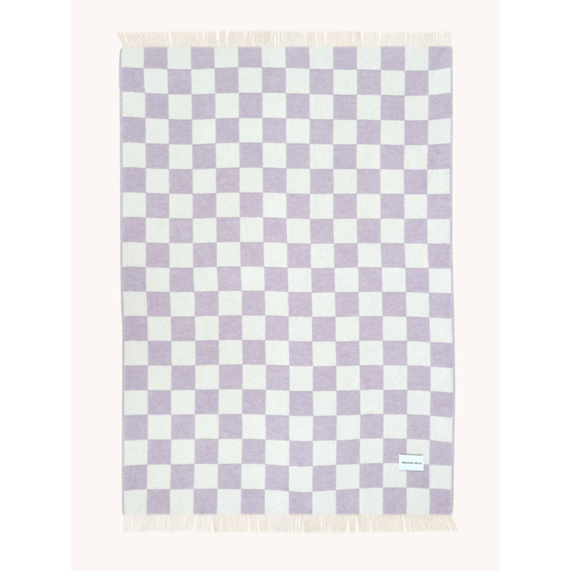 Checkered Wool Jacquard Throw Blanket, Lilac/White