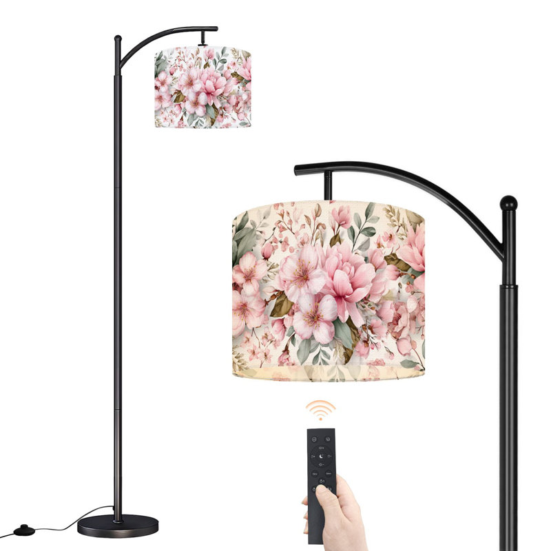 Lampe sur pied à arc avec abat-jour réglable Romantique éthéré floral aquarelle sur pied feuillage vert doux 3 températures de couleur à intensité variable haute lampe sur pied avec interrupteur au pied pour la chambre à coucher