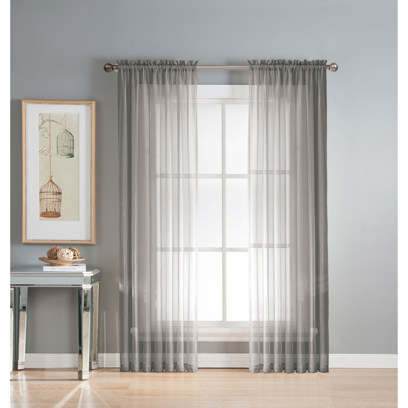 Genovese Sheer Curtains / Drapes Pair, Gray, 84" x 56"