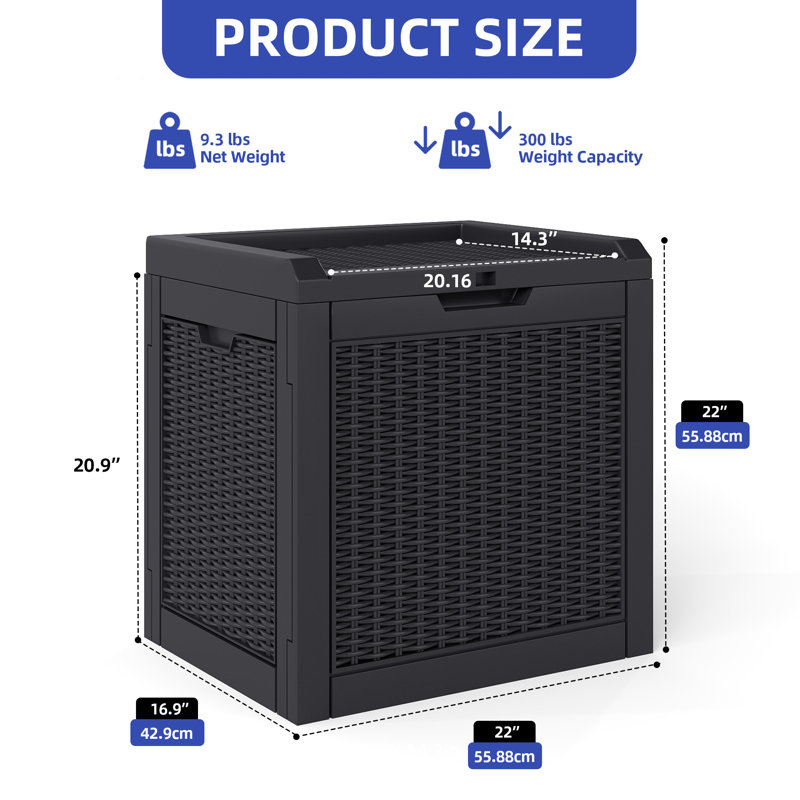 Edrosie Inc 22'' W 32 Gallons Water Resistant Resin Lockable Deck Box, Black