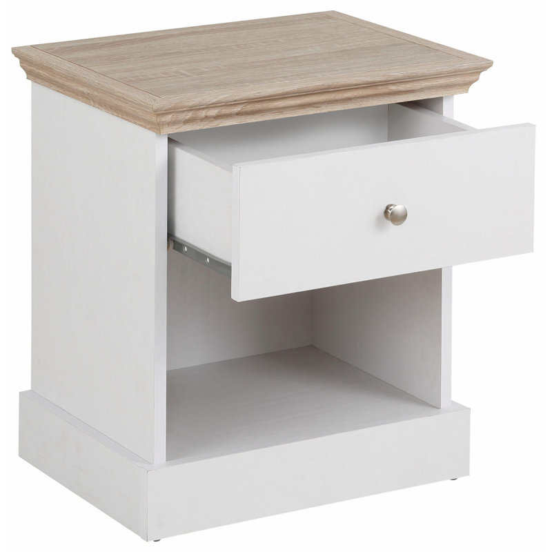 1 Drawer Bedside Table Modern, White/Oak