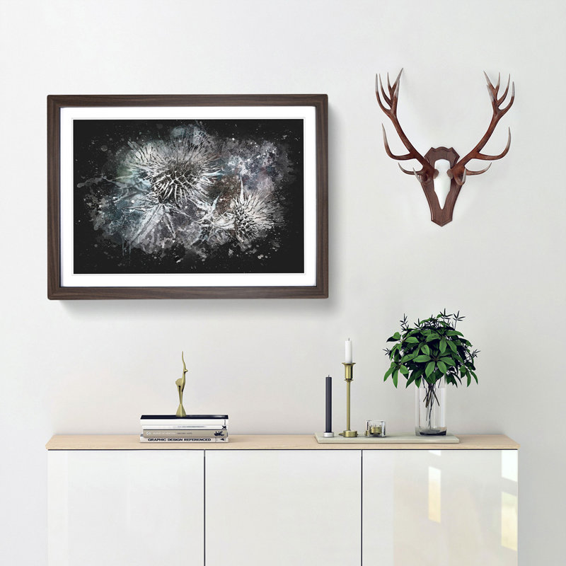 Thistle Flower - Picture Frame Graphic Art Print, 45cm H x 63cm W x 2cm D, Walnut Framed