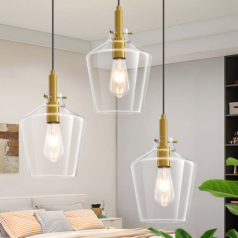 Lustre suspendu en verre 1 lumière avec abat-jour en verre brandy inversé Zader, Doré
