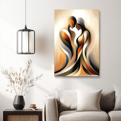 Abstract “Intertwined Couple” Romantic Canvas Wall Art Stretched Frame for Cozy Studio
