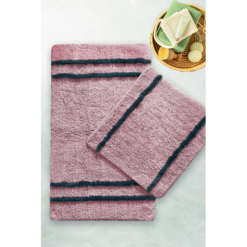 Soft Cotton Bathmat Set (2 Pieces), Pink | 23.6 x 39.4 inches & 19.7 x 23.6 inches | 100% Machine Washable, Low Heat Ironing Recommended | Luxurious Comfort for Bathroom Décor & Safety
