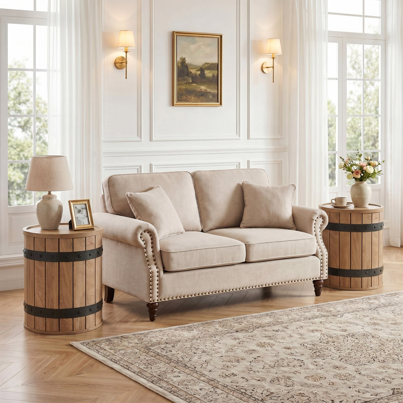 Table d'appoint ronde tonneau avec rangement caché, Light Brown