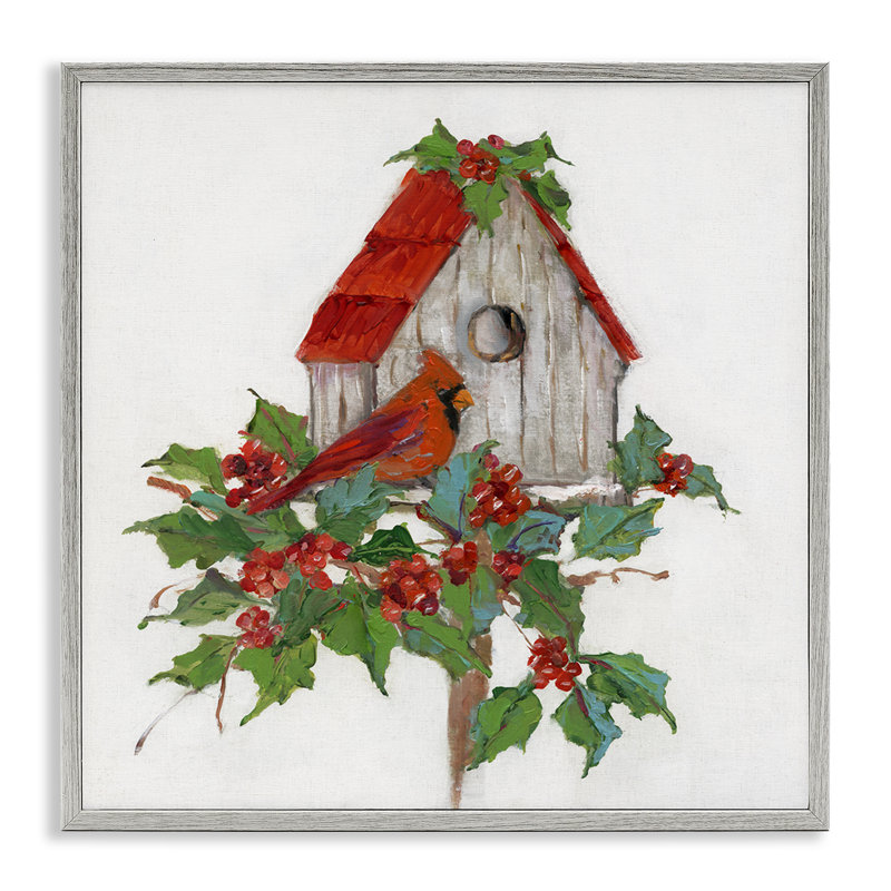 «Winter Plants & Birdhouse», art de la giclée encadrée par Sally Swatland, Estampe numérique Farmhouse, H 12 po x l 12 po