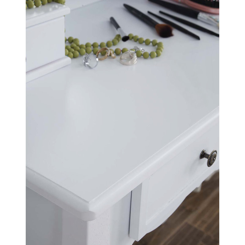 Ensemble coiffeuse et tabouret en bois, Blanc