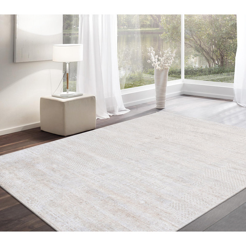 Tapis ivoire / gris tissé à la main Adra 5 pi 4 po x 7 pi 8 po Adra