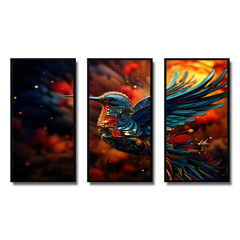Colibri bleu, vol des tropiques - Art mural colibri, Cadre flottant noir, H 28 po x l 36 po