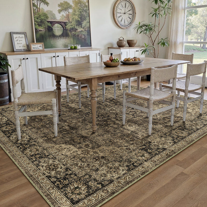Kimbolton Oriental Machine Washable Area Rug For Living Room With Non-Slip Backing, Rectangle 5' x 7'