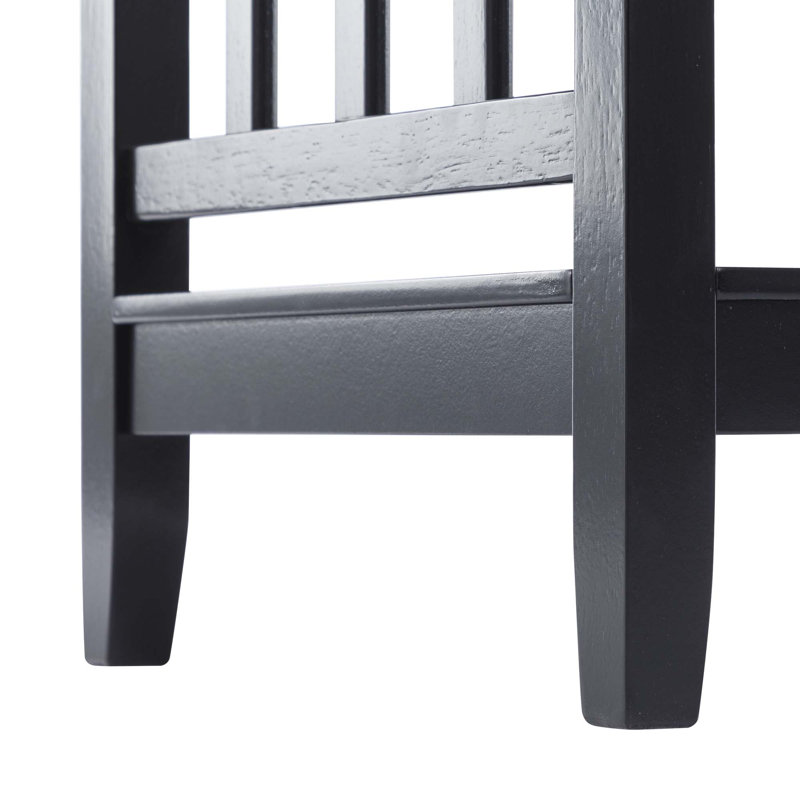 Table de bout carrée en bois massif de style transitionnel avec côtés à lattes et tablette de rangement ouverte, Noir