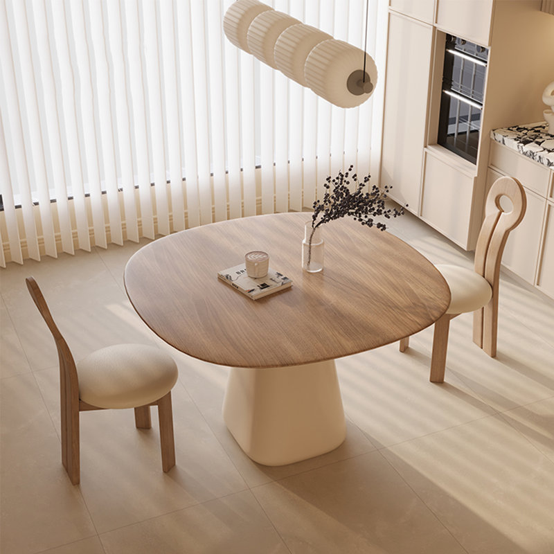 Table de salle à manger en bois de style médiéval 47,24 po avec finition crème, 29.53" H x 47.24" W x 47.24" D