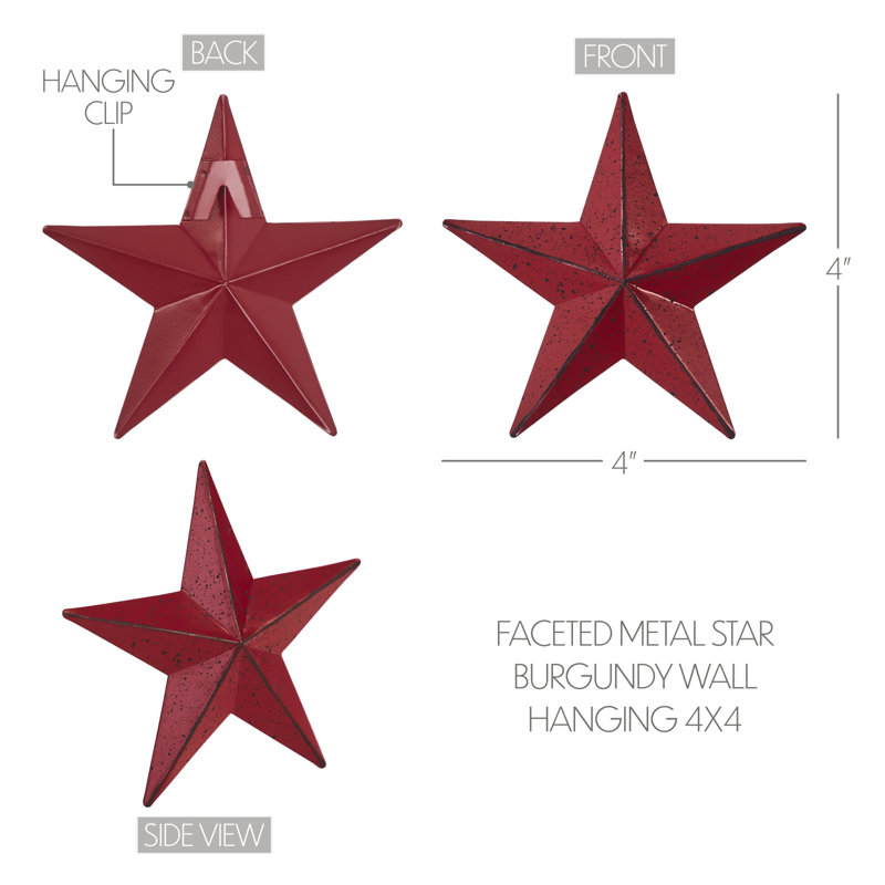  Décoration murale festive en métal étoile, Bourgogne, H 4 po x l 4 po x P 0,3 po