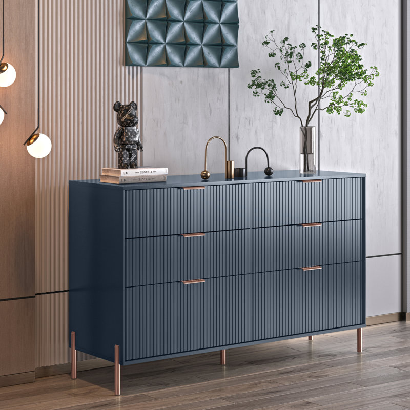 Commode 6 tiroirs Edina, Or rose / bleu marine