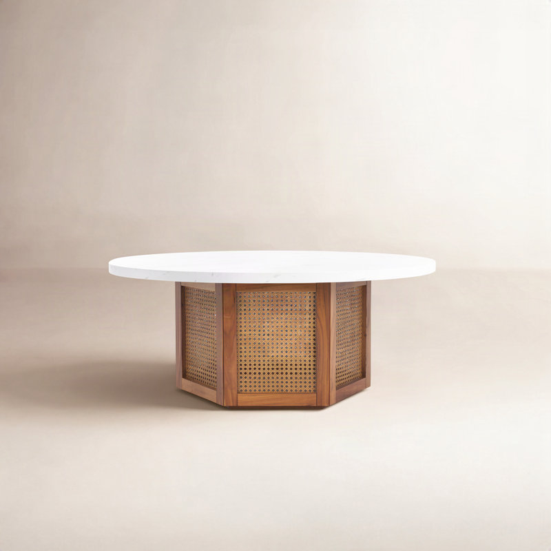 Table basse Pacetti, White Faux Marble / Natural