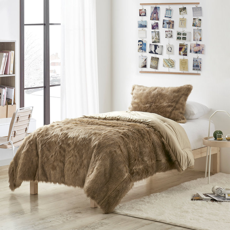 Twin Brown Faux Fur Oversized Comforter Set