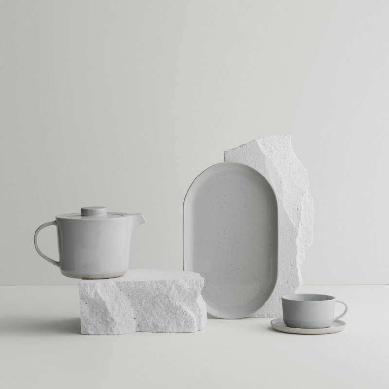 Plateau de service ovale en céramique SABLO, Gris