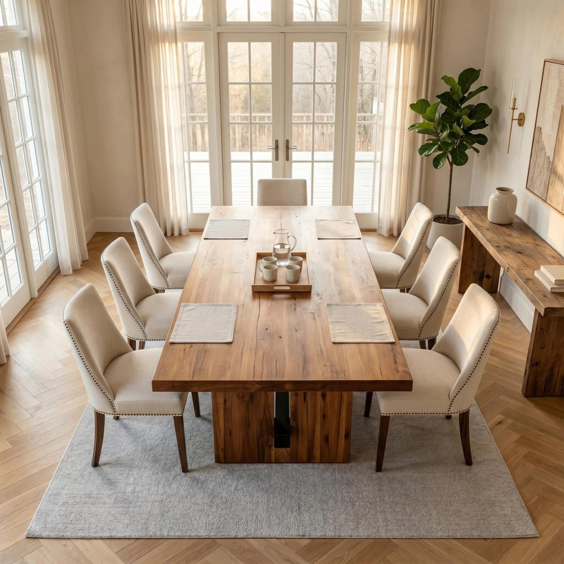 Rustic Rectangular Solid Wood Kitchen Dining Table, 29.53" H x 94.49" W x 35.43" D