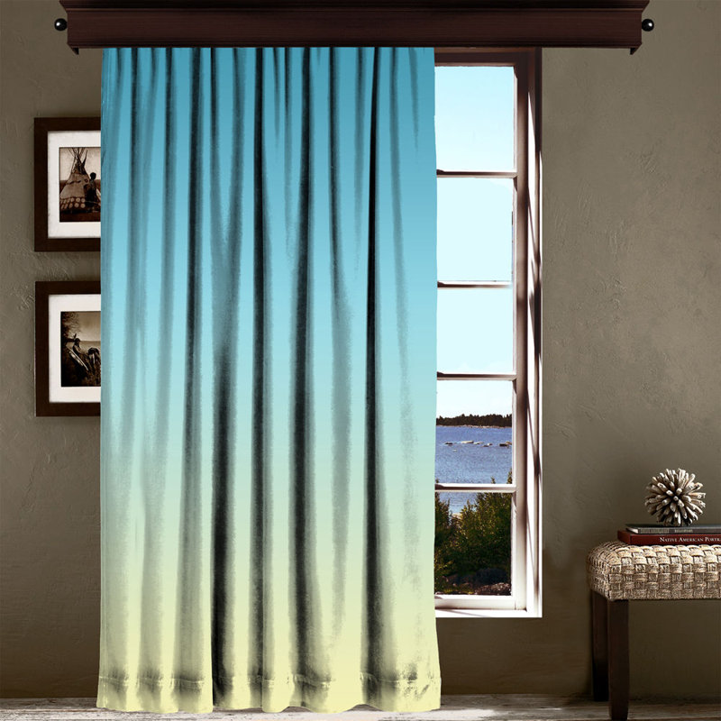 Rideau en polyester Asmah, Jaune / Bleu, L 55 po x L 102 po