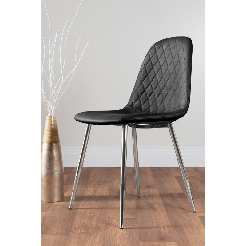 Scottsmoor Modern High Gloss Halo 6 Seater Dining Table Set with Luxury Faux Leather Dining Chairs, Black/Silver