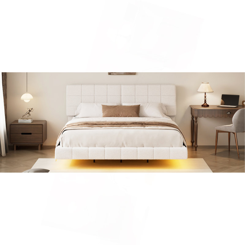 Lit flottant avec lumière White Boucle, Très grand lit