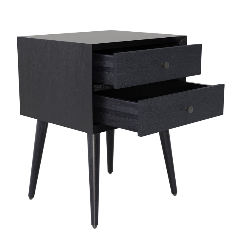 Table de chevet avec 2 tiroirs, noir