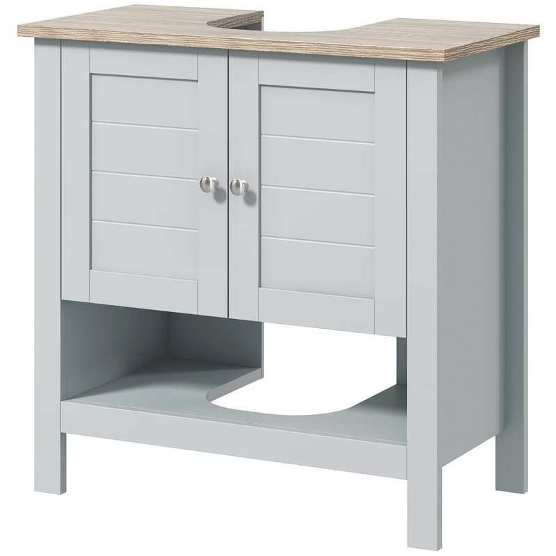 Armoire de rangement à piédestal, meuble-lavabo sous-lavabo, meuble-lavabo avec tablette réglable et tablette inférieure ouverte Kleankin, gris