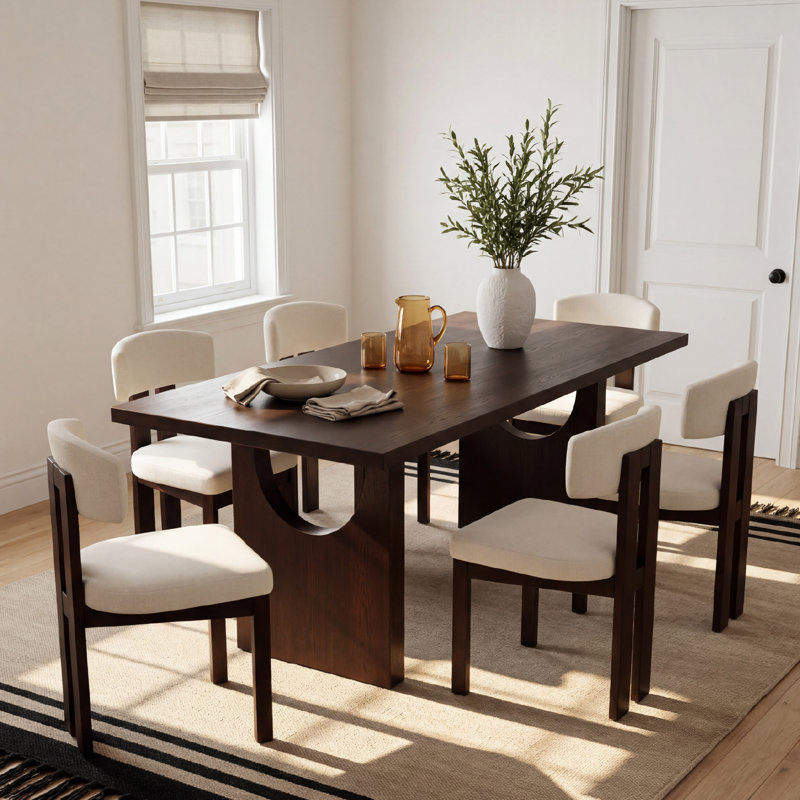 Ensemble de salle à manger 7 pièces COLAMY avec table de salle à manger rectangulaire moderne en placage de chêne 72 po et 6 chaises rembourrées